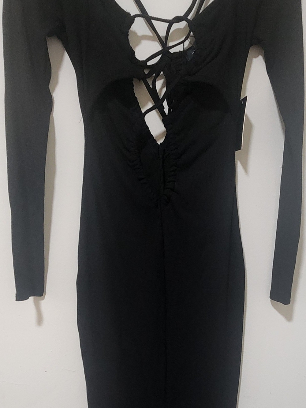 JLUXLABEL Black Long Sleeve Lace-Up Midi Dress